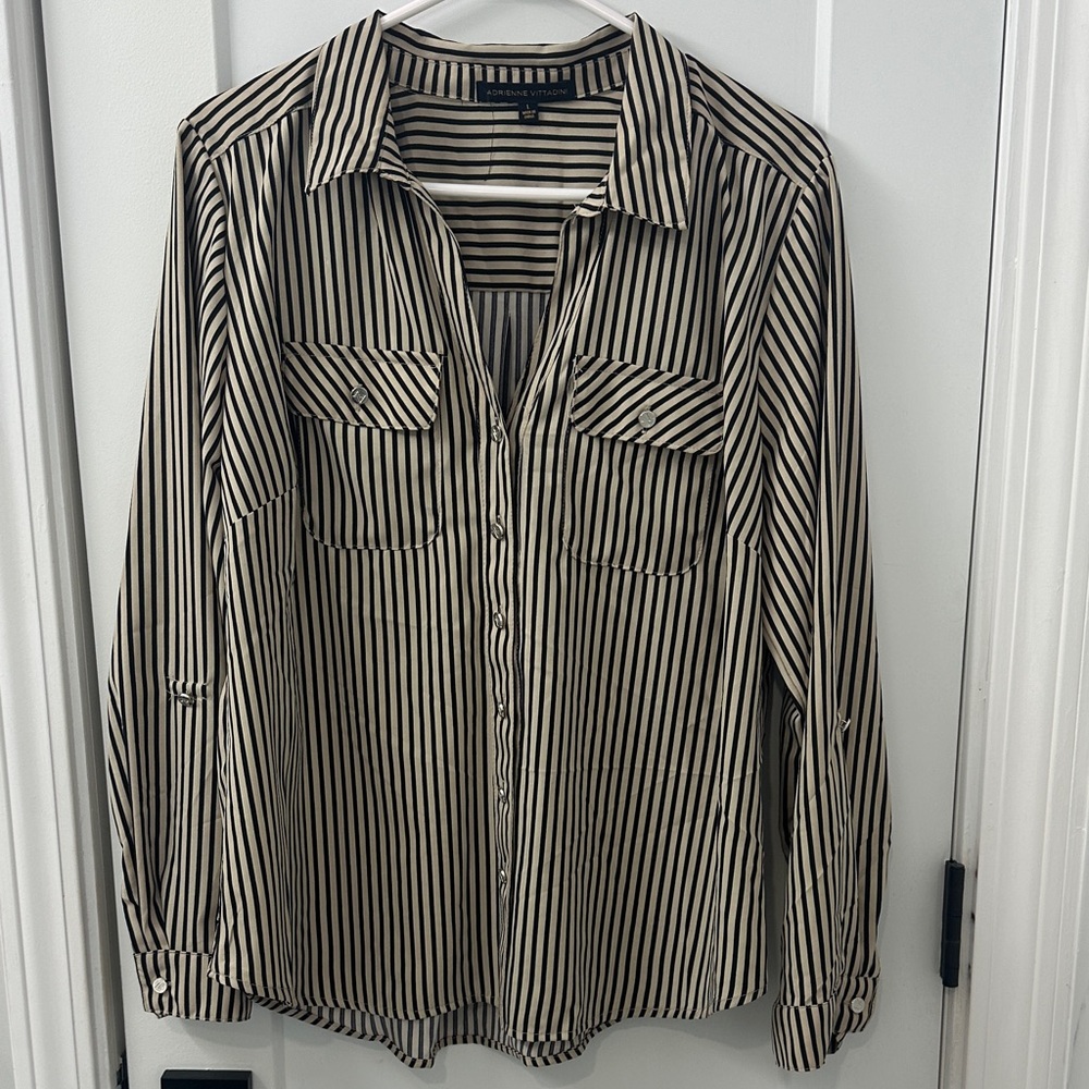 Adrienne Vittadini Black and White Striped Button Down Shirt